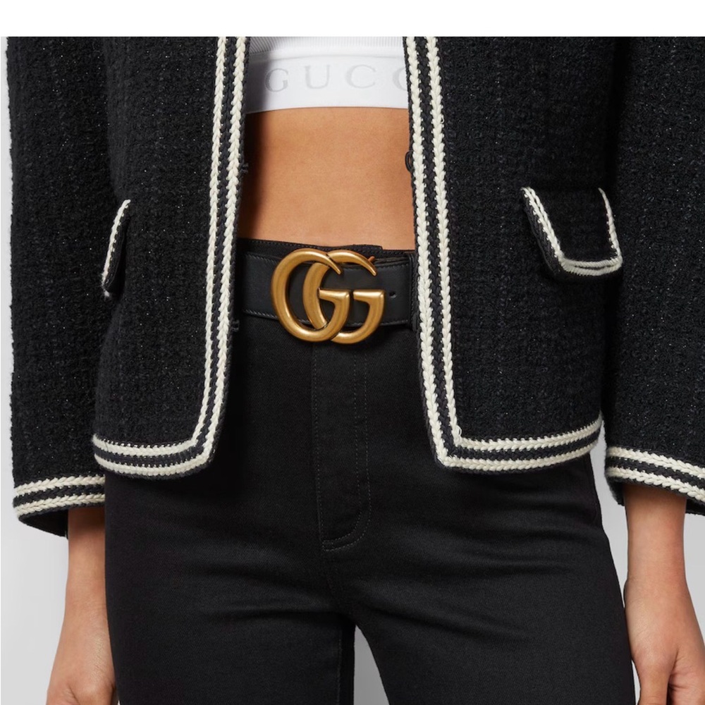 Gucci Black Leather Belt with Brass Double G Buckle - Picture 2 of 5